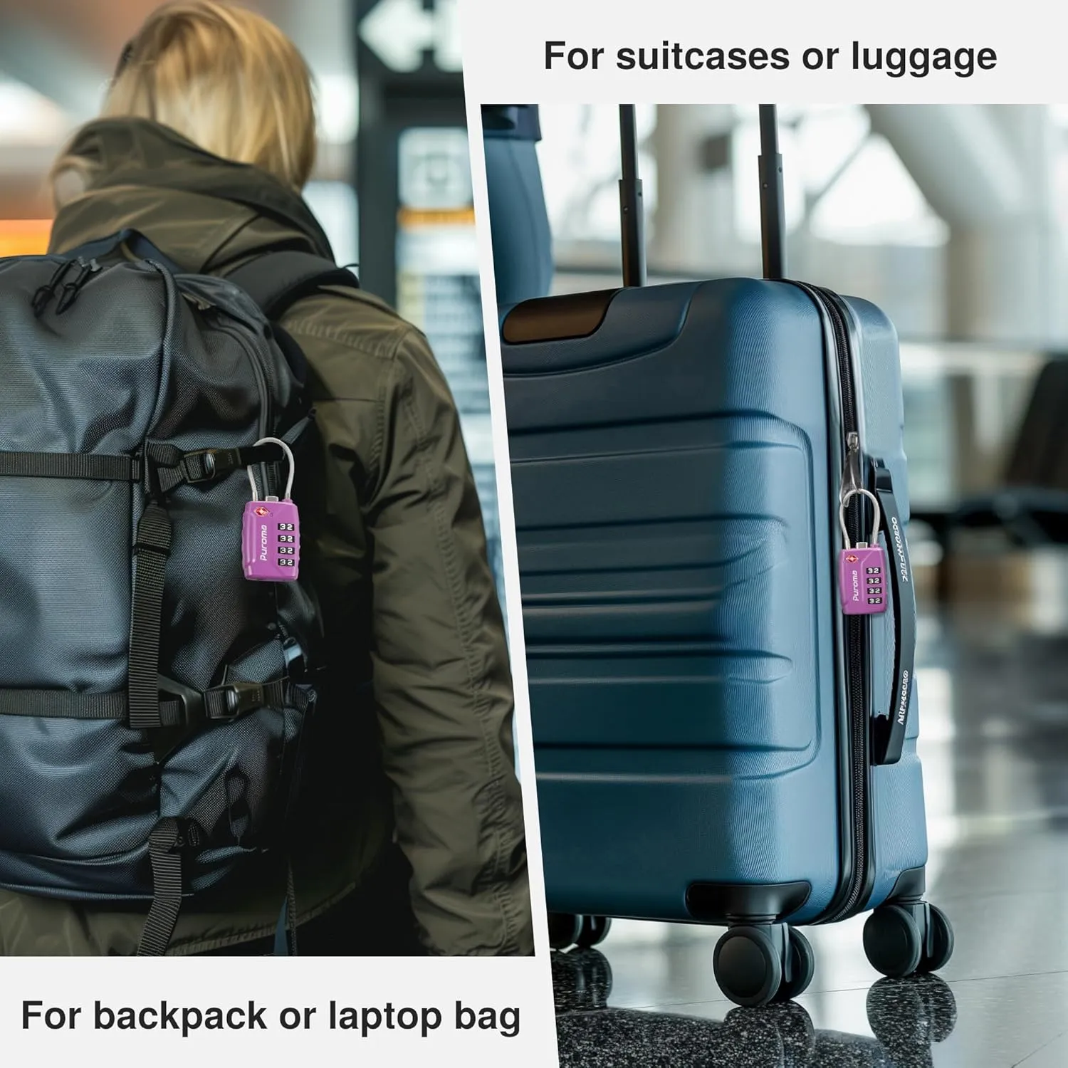 Puroma 2 Pack TSA Approved Luggage Locks, 4 Digit Combination Travel Locks Resettable Code Lock with Zinc Alloy Body for Suitcase, Toolbox, Backpack, Bag, Gym Locker (Purple)