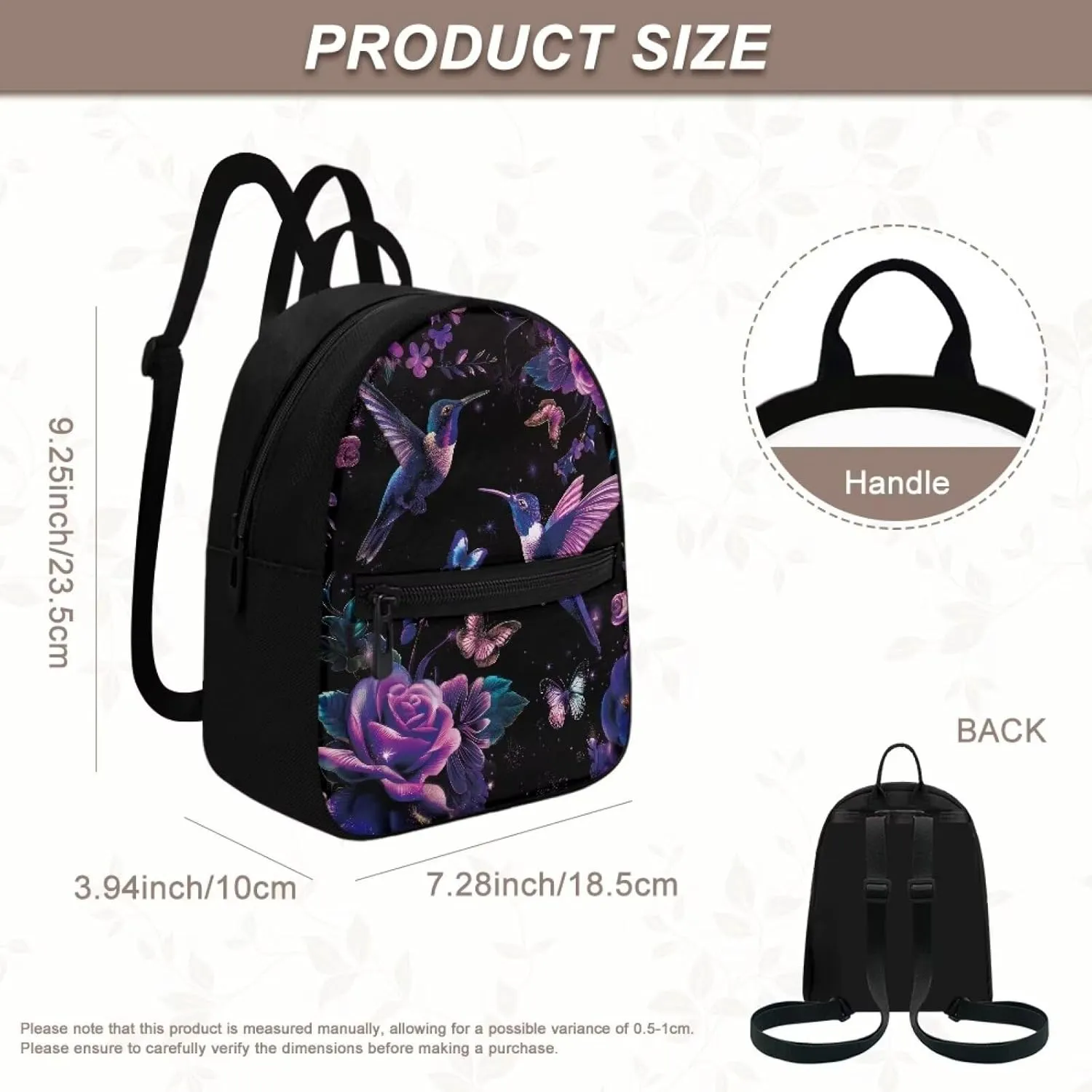Purple Hummingbird Backpack Purse for Women Teen Girls Lightweight College Backpack Small Back Pack with Zipper Shoulder Bag for Travel Mini Casual Daypack for Hiking Carrier