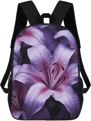 Purple Lily Flowers Lightweight Backpack Casual Carry On Laptop Backpack,Hiking Bag for Camping Sports Work