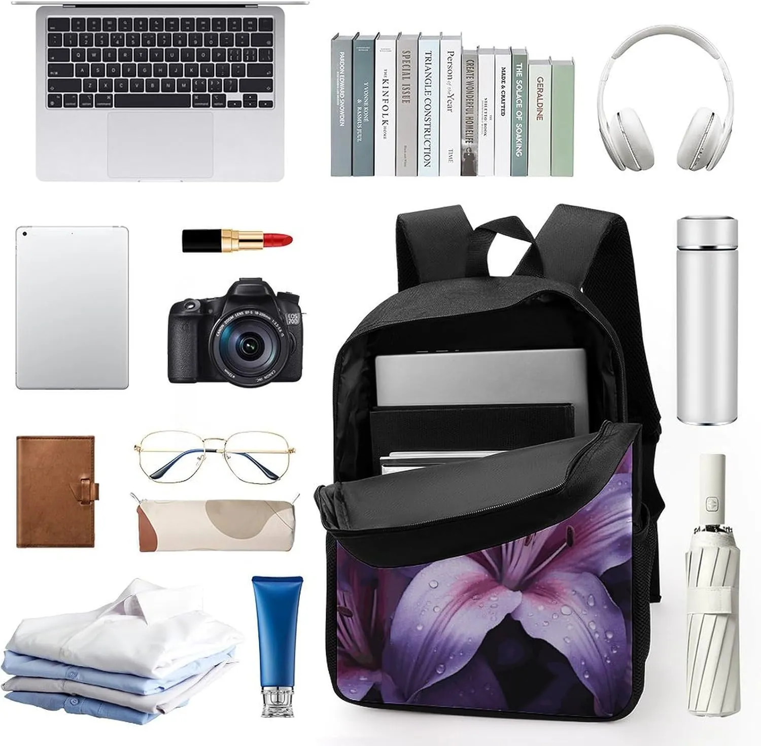 Purple Lily Flowers Lightweight Backpack Casual Carry On Laptop Backpack,Hiking Bag for Camping Sports Work