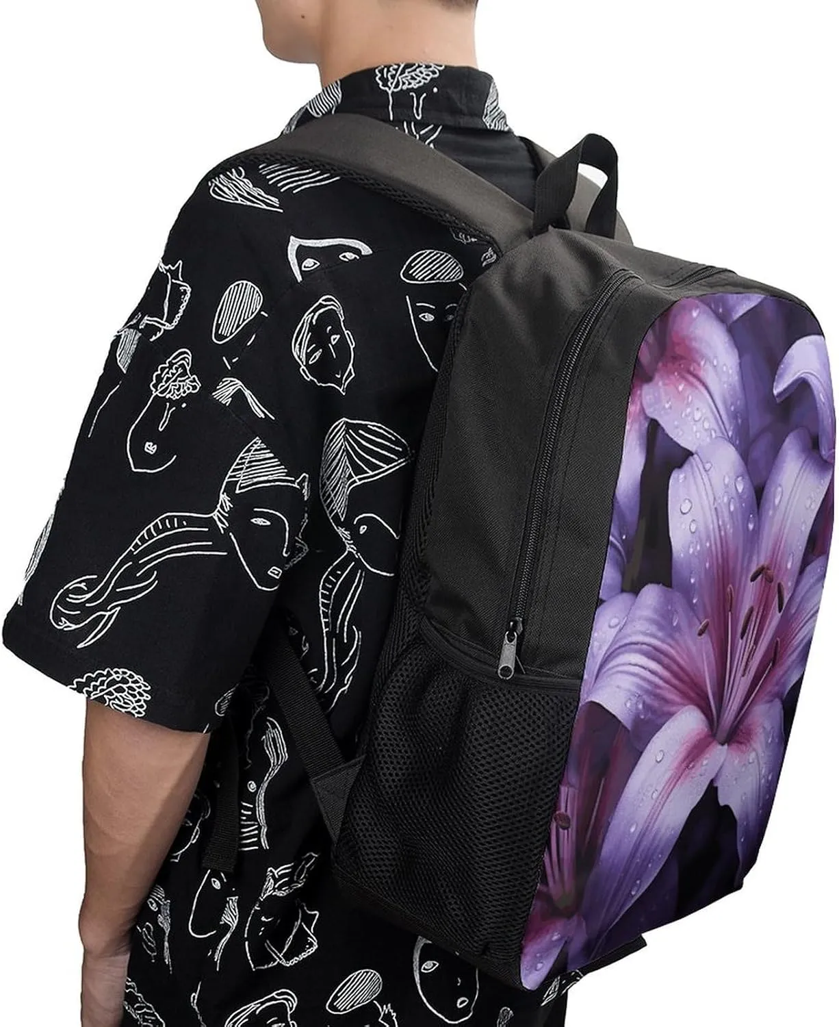 Purple Lily Flowers Lightweight Backpack Casual Carry On Laptop Backpack,Hiking Bag for Camping Sports Work
