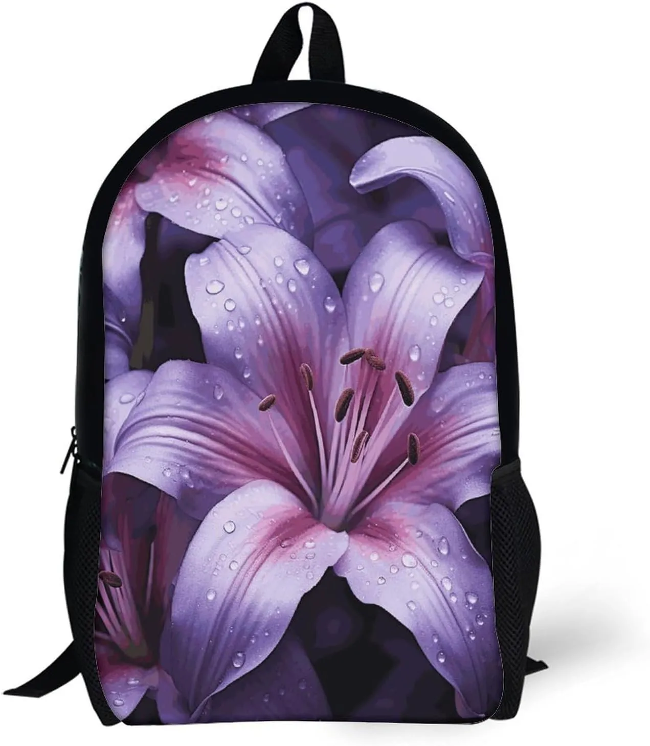 Purple Lily Flowers Lightweight Backpack Casual Carry On Laptop Backpack,Hiking Bag for Camping Sports Work