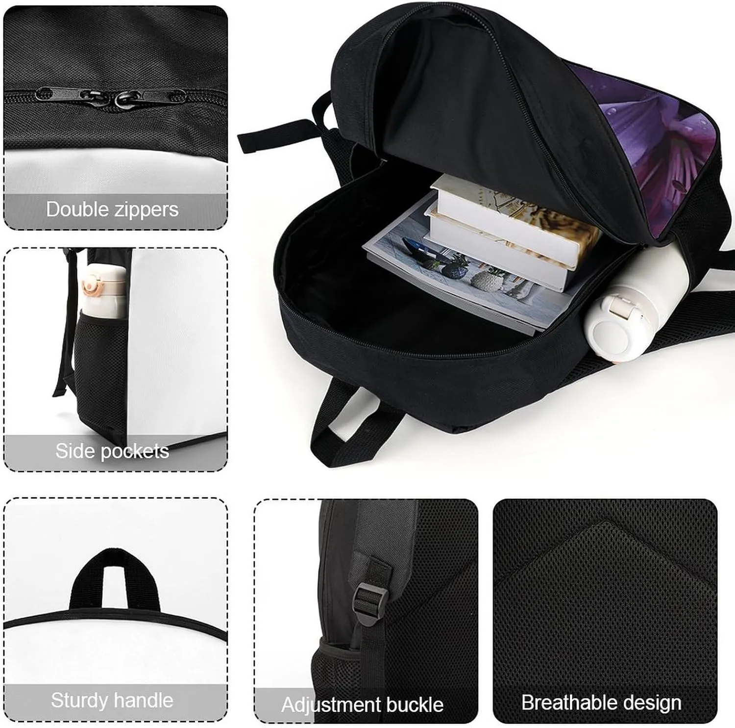 Purple Lily Flowers Lightweight Backpack Casual Carry On Laptop Backpack,Hiking Bag for Camping Sports Work