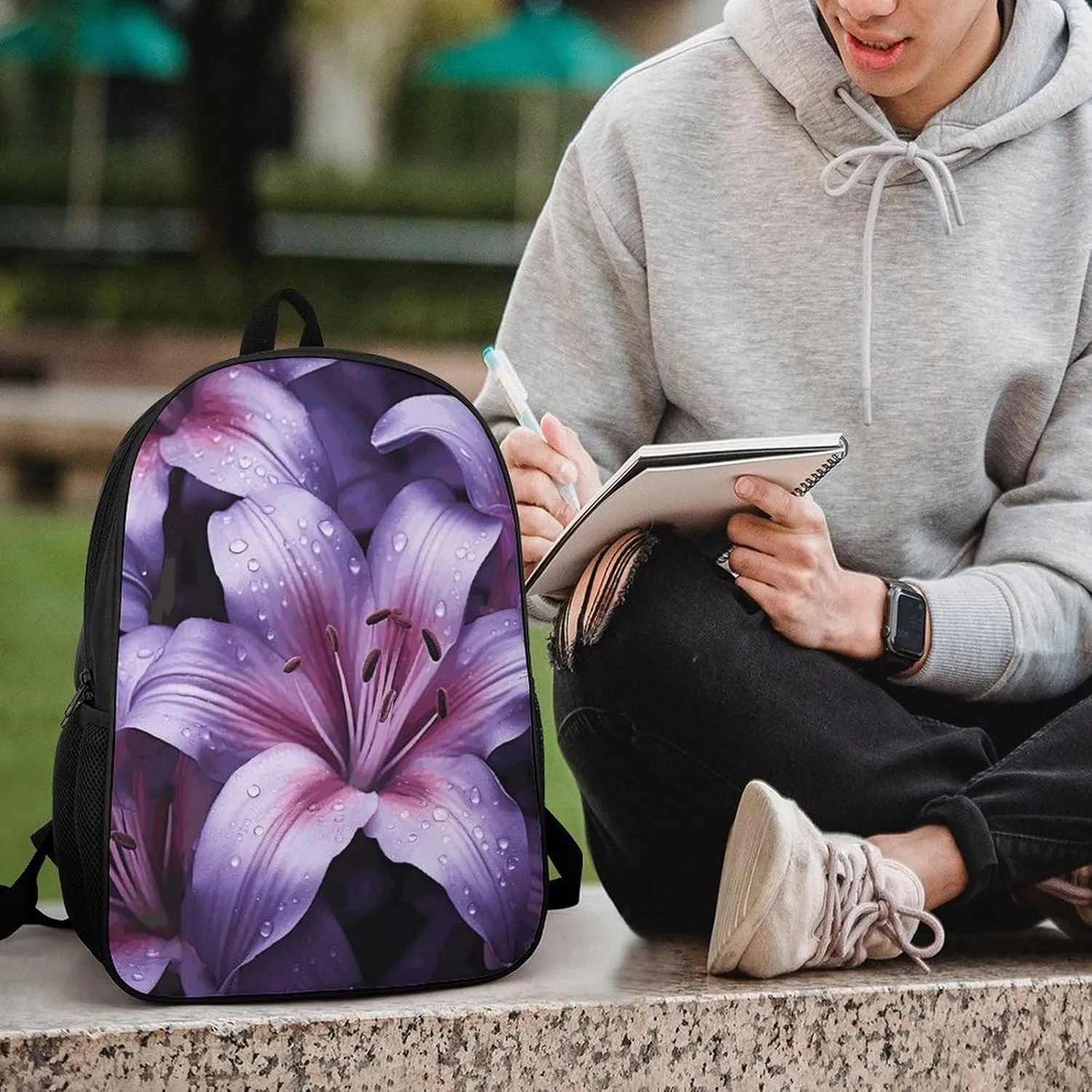 Purple Lily Flowers Lightweight Backpack Casual Carry On Laptop Backpack,Hiking Bag for Camping Sports Work