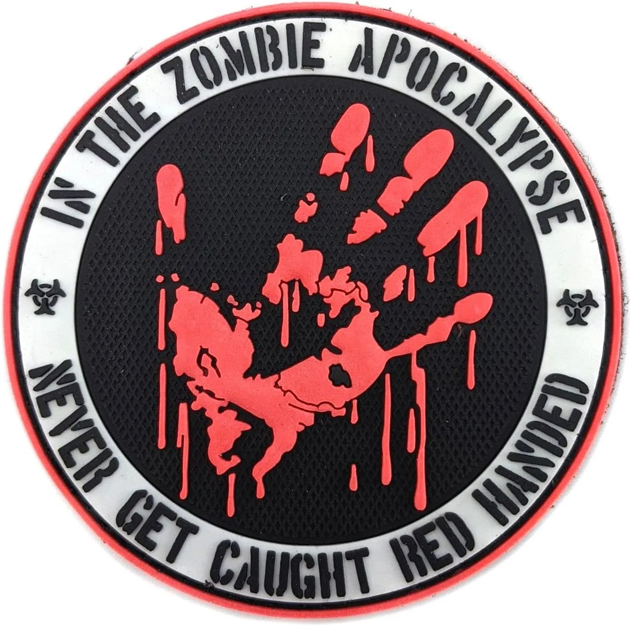 PVC Morale Patch - Zombie Red Handed 3 inch (3D) Glow in The Dark, BLACK, RED, WHITE