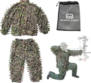 QuikCamo 3D Leafy Suit for Men Turkey Hunting Camo Ghillie Suit, Airsoft Gilly Suit, Paintball Gilley Suite, Birdwatching Leaf Suit (NWTF Mossy Oak Obsession, Sm/Med)…