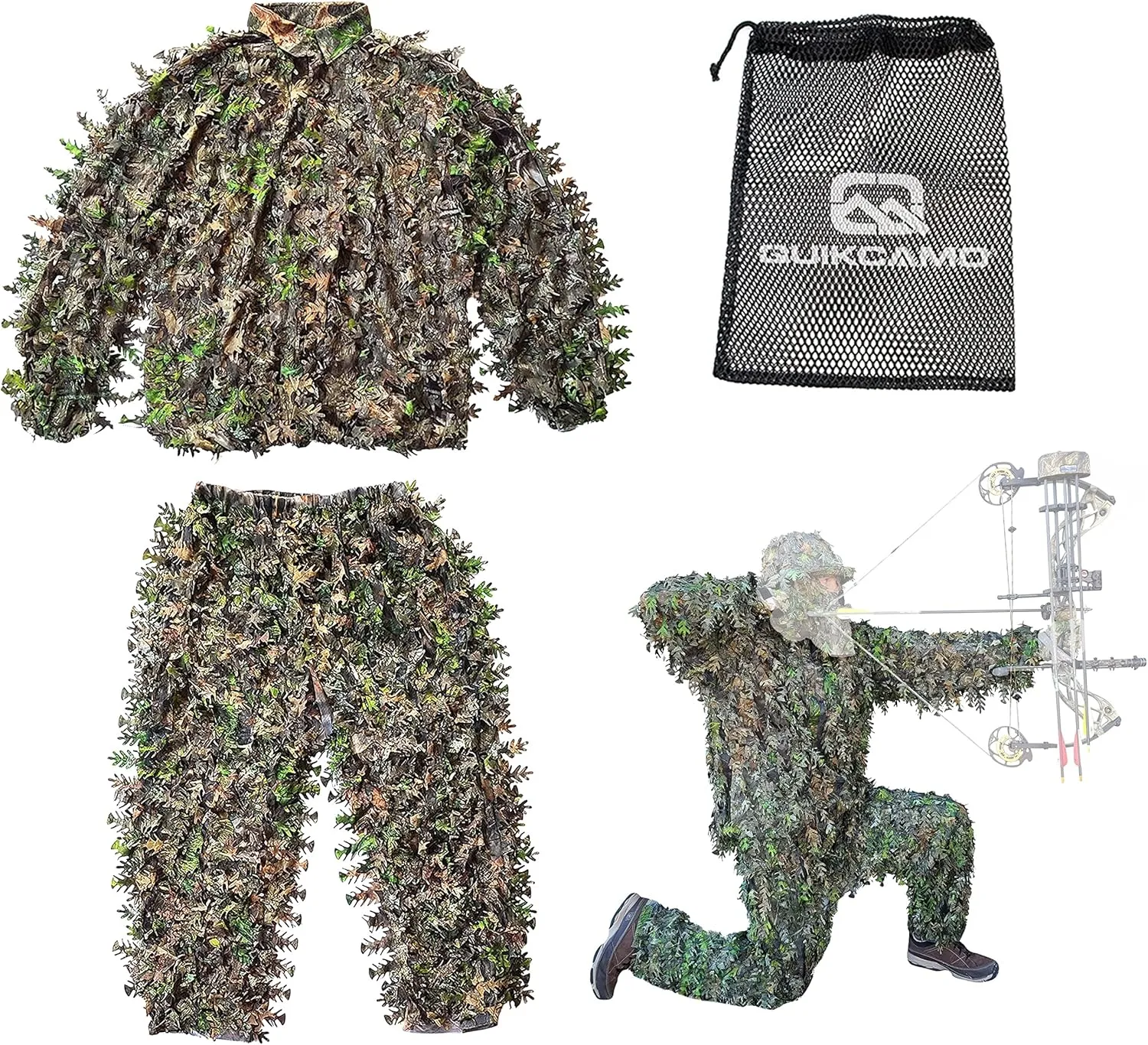 QuikCamo 3D Leafy Suit for Men Turkey Hunting Camo Ghillie Suit, Airsoft Gilly Suit, Paintball Gilley Suite, Birdwatching Leaf Suit (NWTF Mossy Oak Obsession, Sm/Med)…