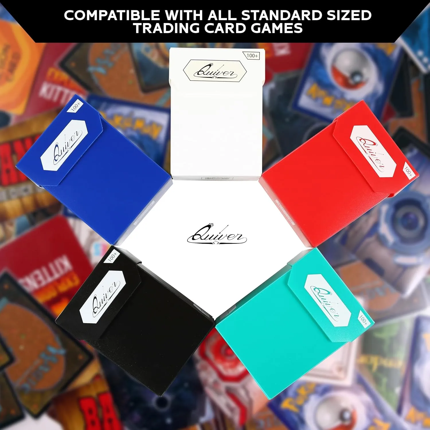 Quiver Time 80  Standard Trading Card Deck Blocks Fits MTG Deck & Other TCG Cards - Set of 5 Commander Deck Box with 2 Dividers/Card Deck Box (White, Black, Blue, Red & Green)