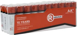 RadioShack Alkaline AA Batteries, Mercury & Cadmium Free, 10-Year Storage Warranty, 1.5V, 40 Pack