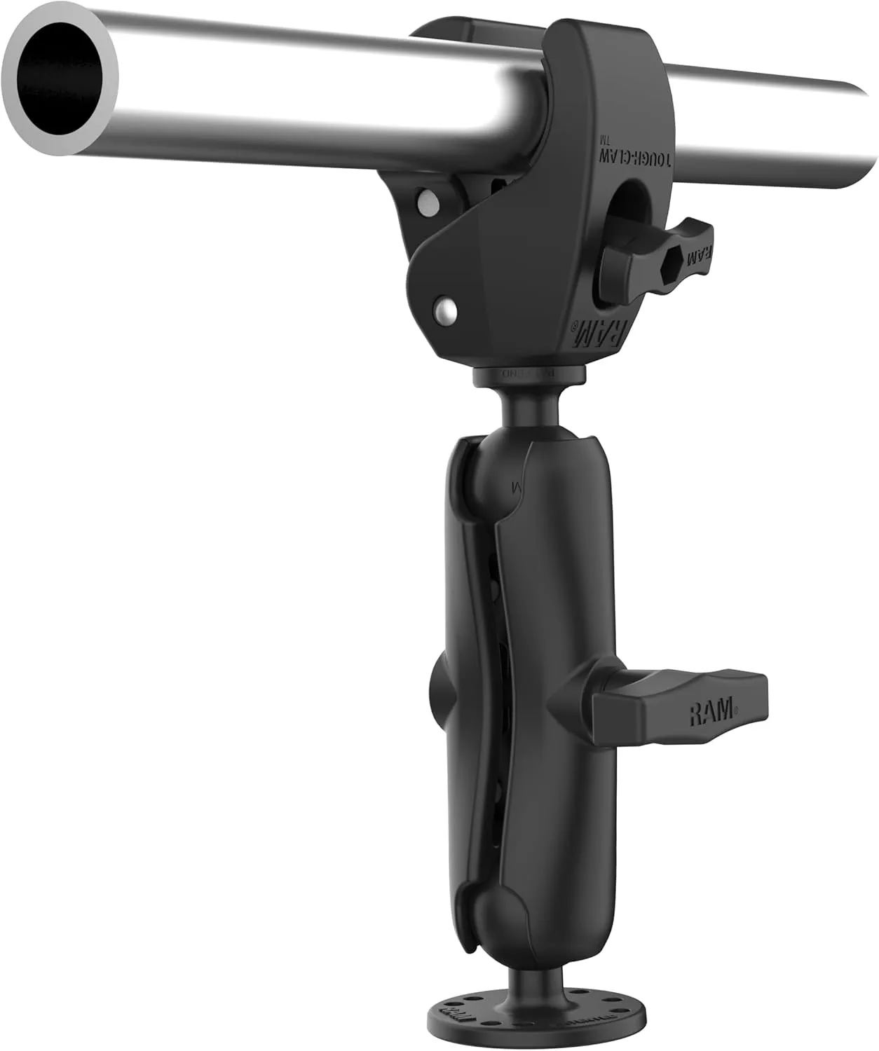 RAM Mounts Trolling Motor Stabilizer - Tough-Claw Medium Clamp for Rails 1” - 1.6” with Medium Arm and Round Plate RAP-404-202U