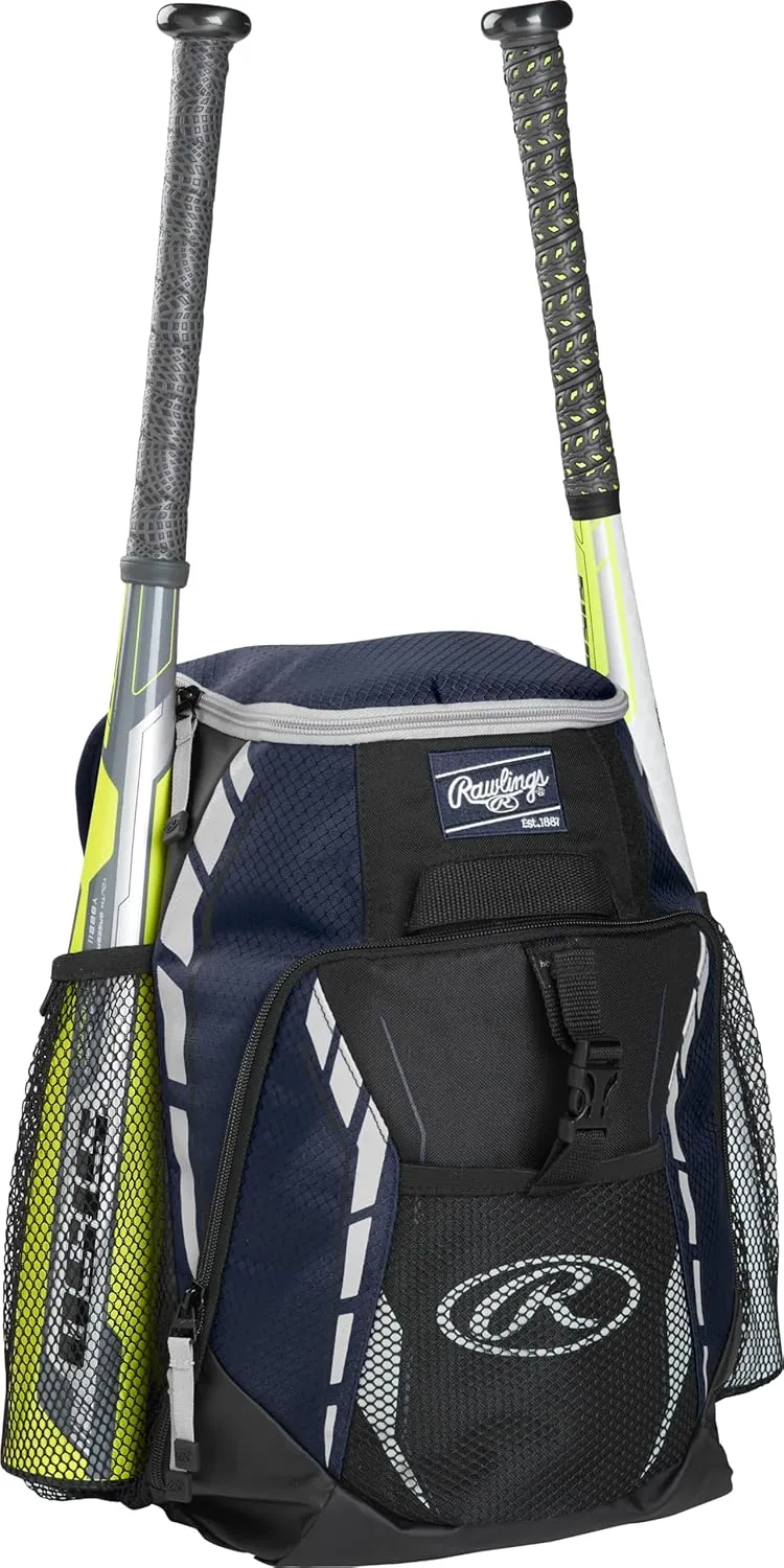 Rawlings | R400 Baseball & Softball Backpack Equipment Bag | T-Ball / Rec / Travel | Multiple Colors