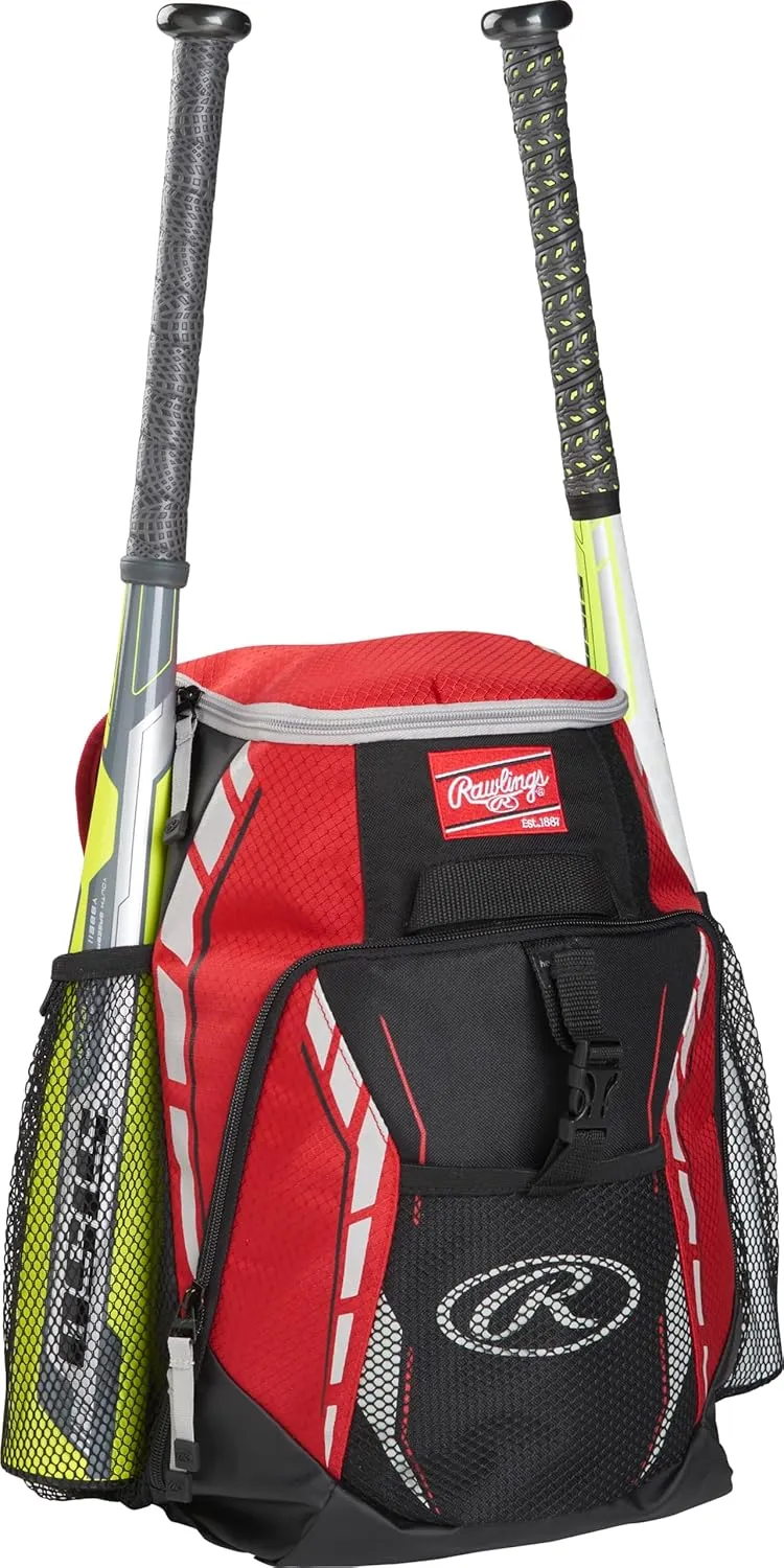 Rawlings | R400 Baseball & Softball Backpack Equipment Bag | T-Ball / Rec / Travel | Multiple Colors