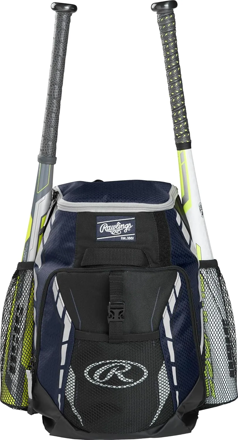 Rawlings | R400 Baseball & Softball Backpack Equipment Bag | T-Ball / Rec / Travel | Multiple Colors