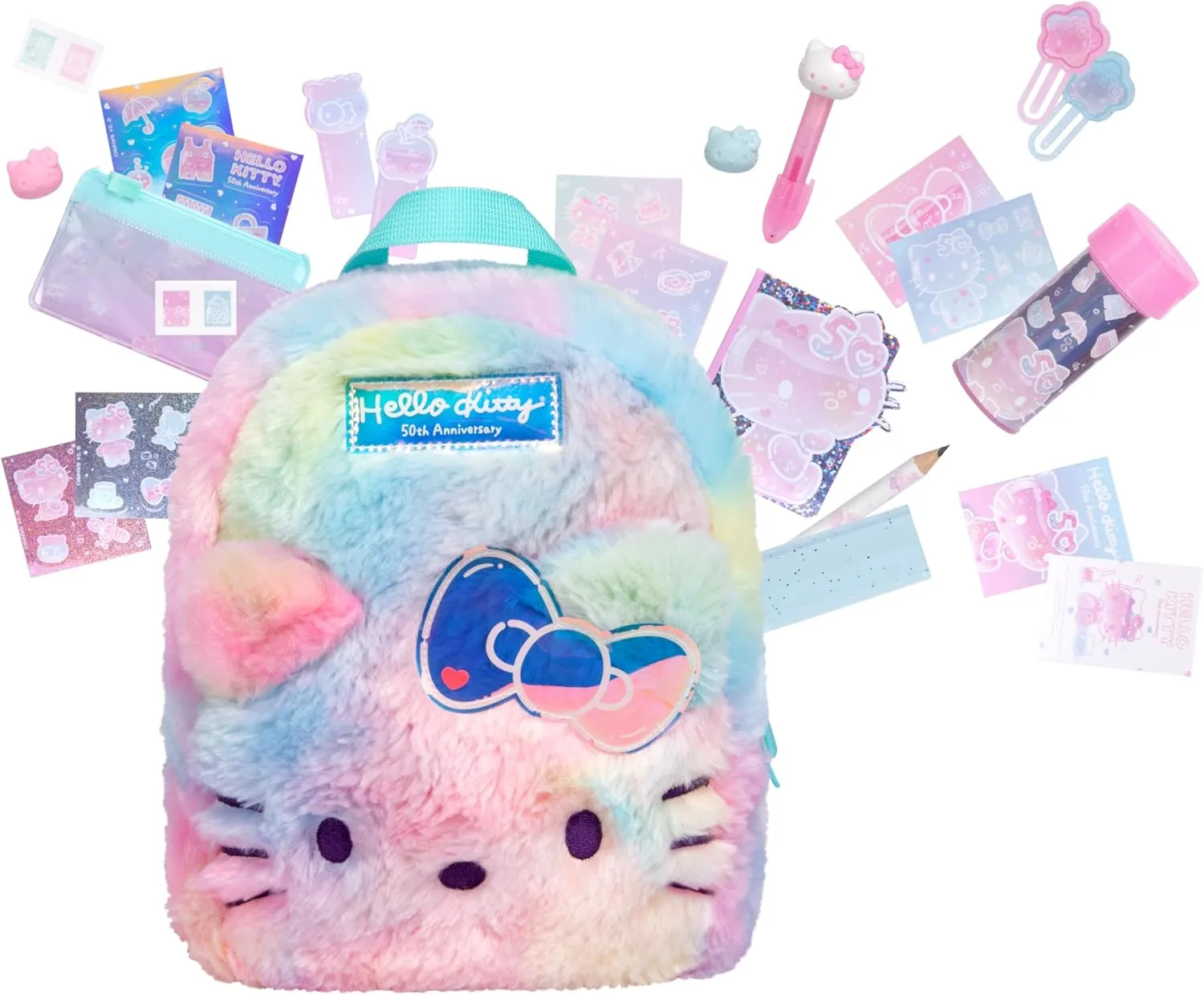 REAL LITTLES - Hello Kitty 50th Anniversary Big Backpack, Hello Kitty and Friends, Backpacks with 20 Hello Kitty Working Collectible Surprises Inside! 7.09w x 3.15d x 9.25h Inches