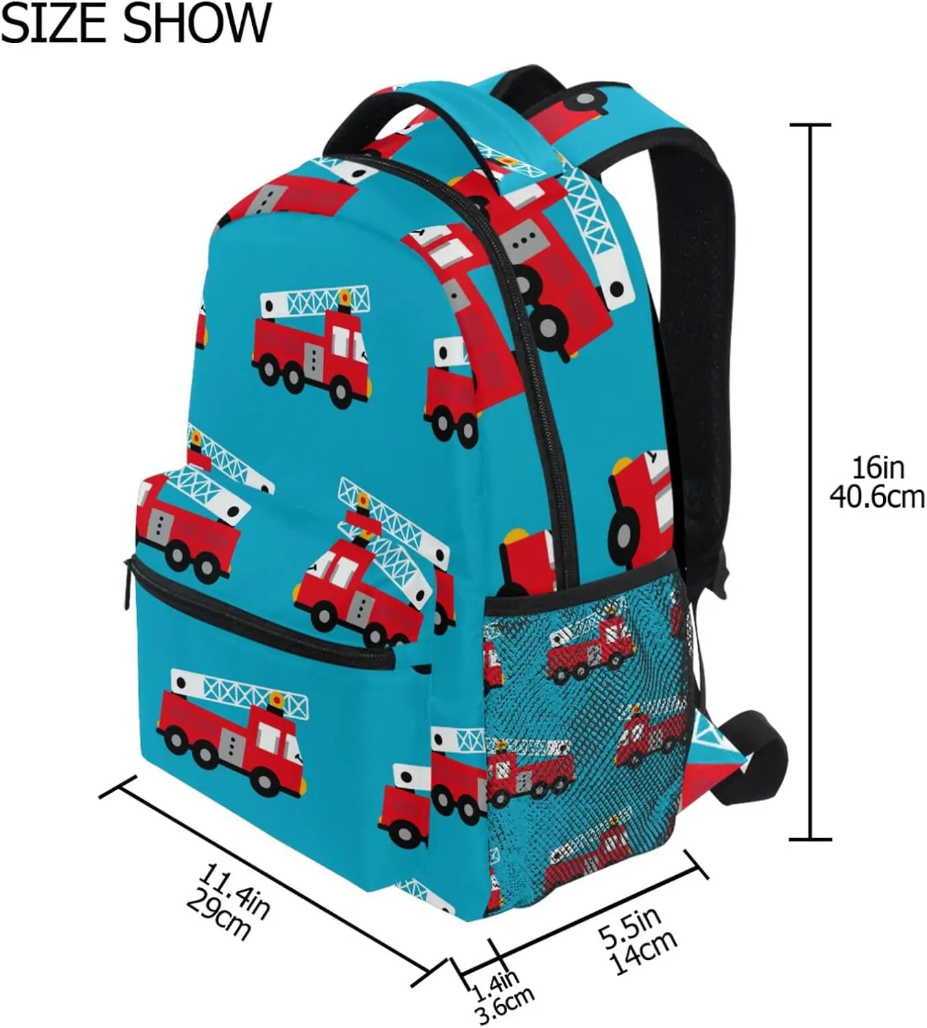 Red Fire Truck Boys Girls Kids School Backpacks Bookbag, Elementary School Bag Travel Backpack Daypack
