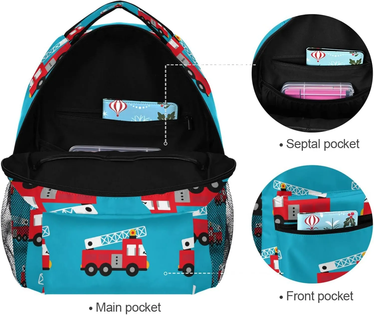 Red Fire Truck Boys Girls Kids School Backpacks Bookbag, Elementary School Bag Travel Backpack Daypack