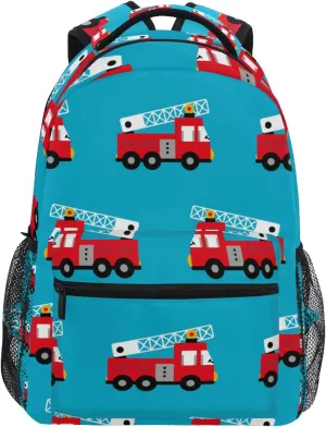 Red Fire Truck Boys Girls Kids School Backpacks Bookbag, Elementary School Bag Travel Backpack Daypack