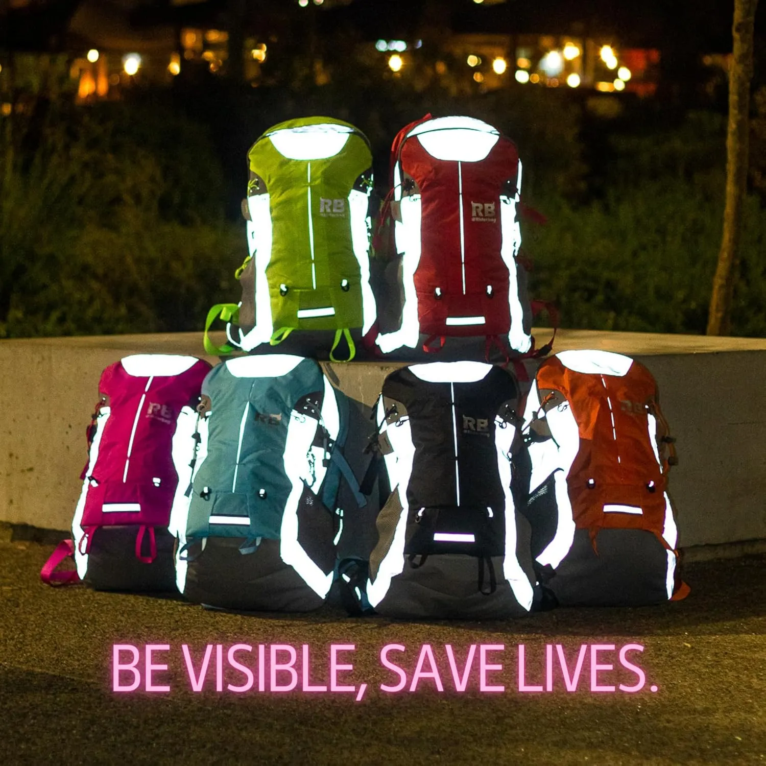 Reflective Motorcycle Backpack – Lightweight Hi Viz Riding Gear with Helmet Holder, Laptop pocket, Ventilated Back, Cycling, Hiking, Sport & Commuter Daypack (pink backpack)