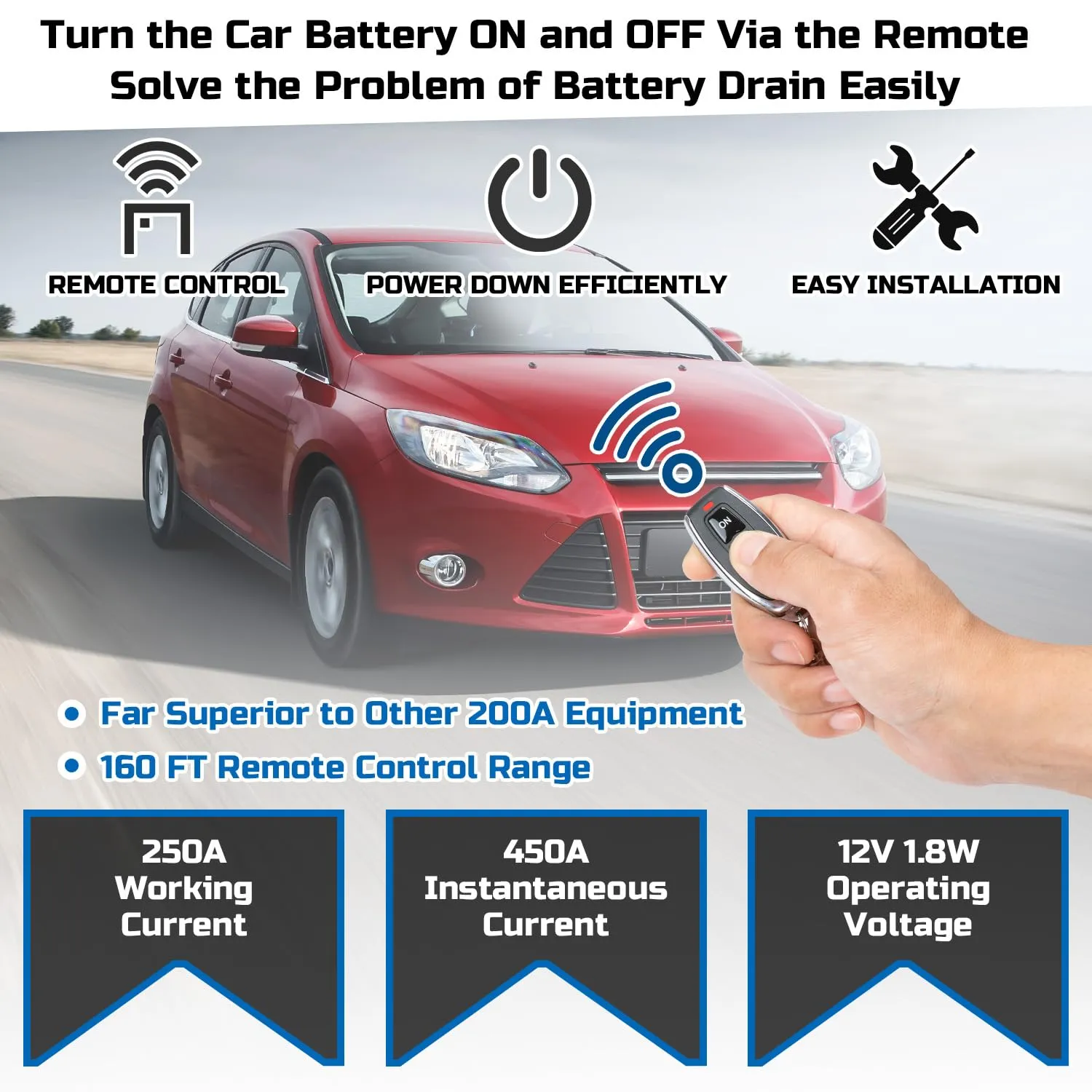 Remote Battery Disconnect Switch 12v, 250A, Battery Cut Off Switch Anti-Theft, Prevent Battery Drain, Remote Battery Kill Switch for Car, Disconnect Negative Car Kill Switch Anti-Theft, Truck