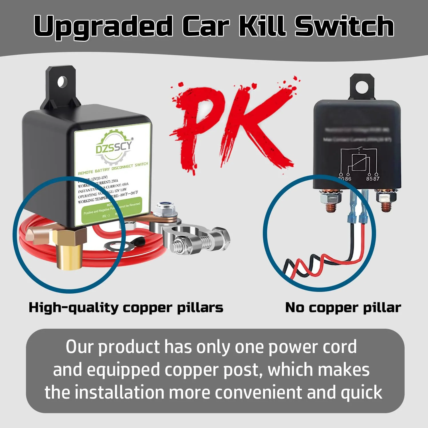 Remote Battery Disconnect Switch 12v, 250A, Battery Cut Off Switch Anti-Theft, Prevent Battery Drain, Remote Battery Kill Switch for Car, Disconnect Negative Car Kill Switch Anti-Theft, Truck