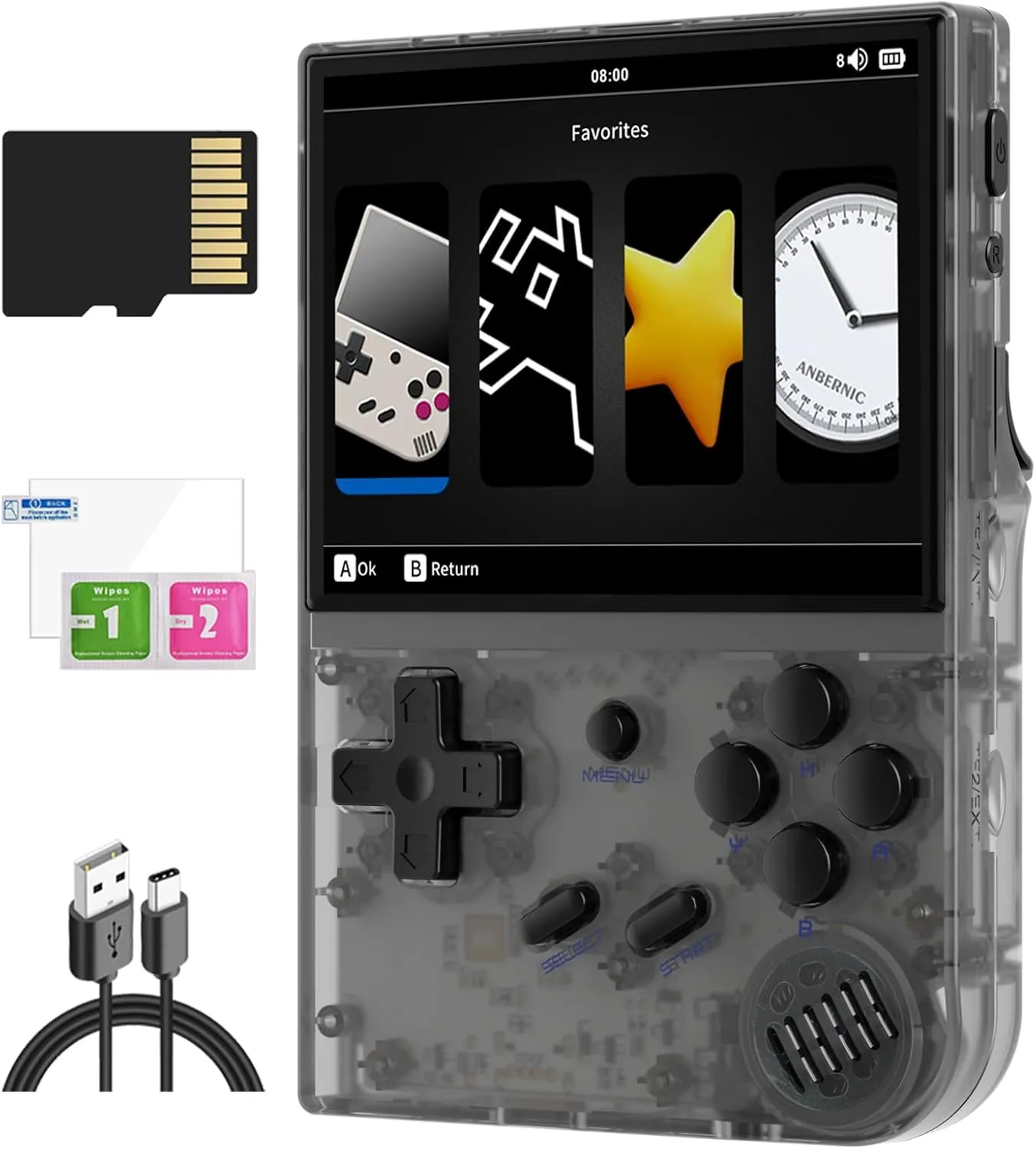 RG35XX 2024 Retro Handheld Game Console Linux System HD and TV Output 3.5 Inch IPS Screen 64G TF Card 5500  Classic Games 2600mAh Battery( RG35XX 2024 Black)