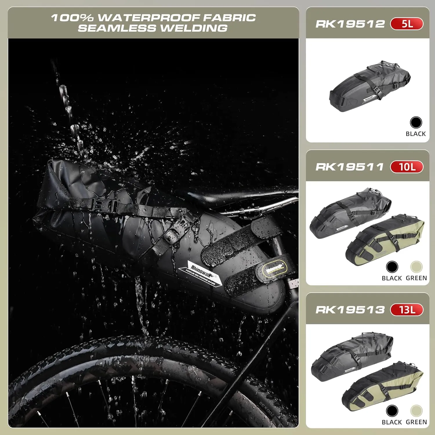 Rhinowalk Bike Saddle Bag Waterproof Bicycle Bag Cycling Seat Bag Mountain Road Portable Storage Bag, 10L