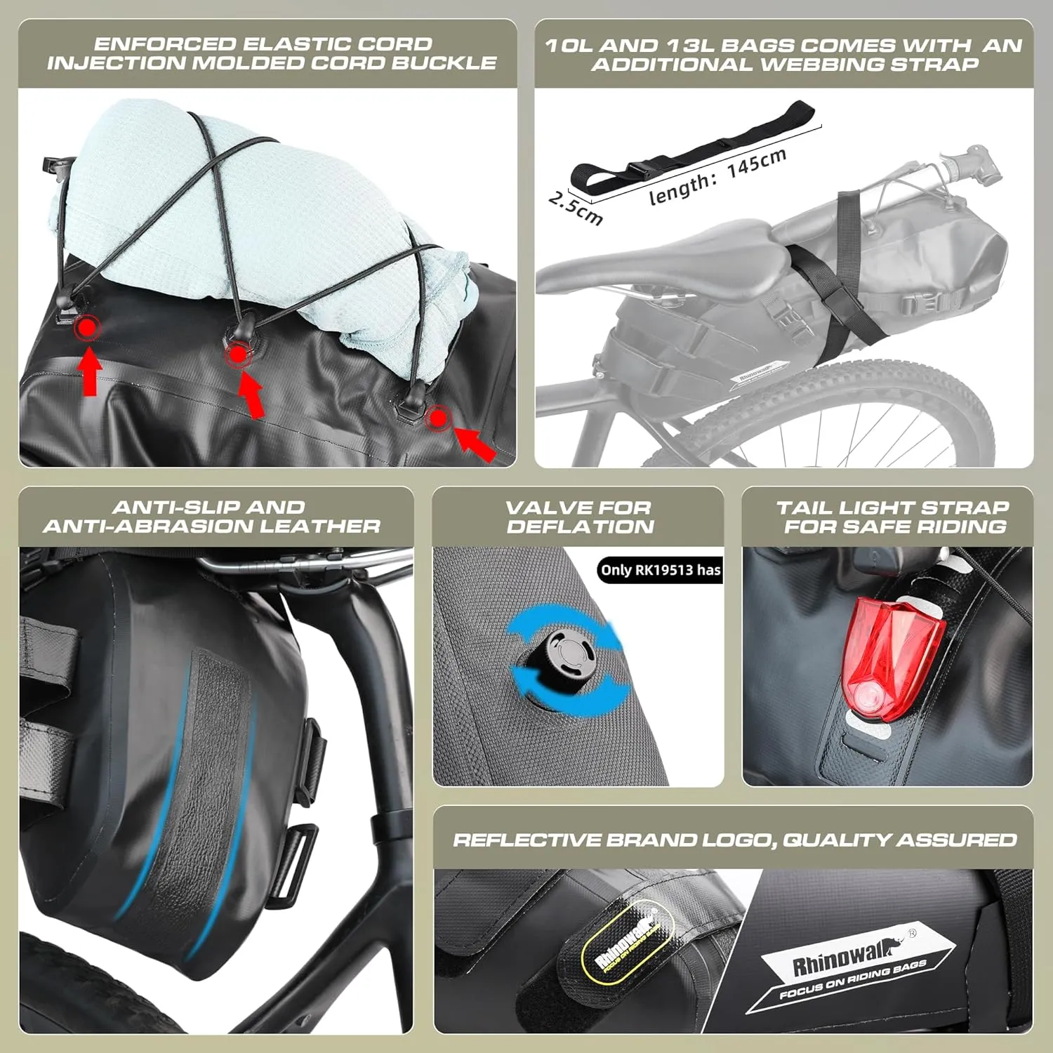 Rhinowalk Bike Saddle Bag Waterproof Bicycle Bag Cycling Seat Bag Mountain Road Portable Storage Bag, 10L