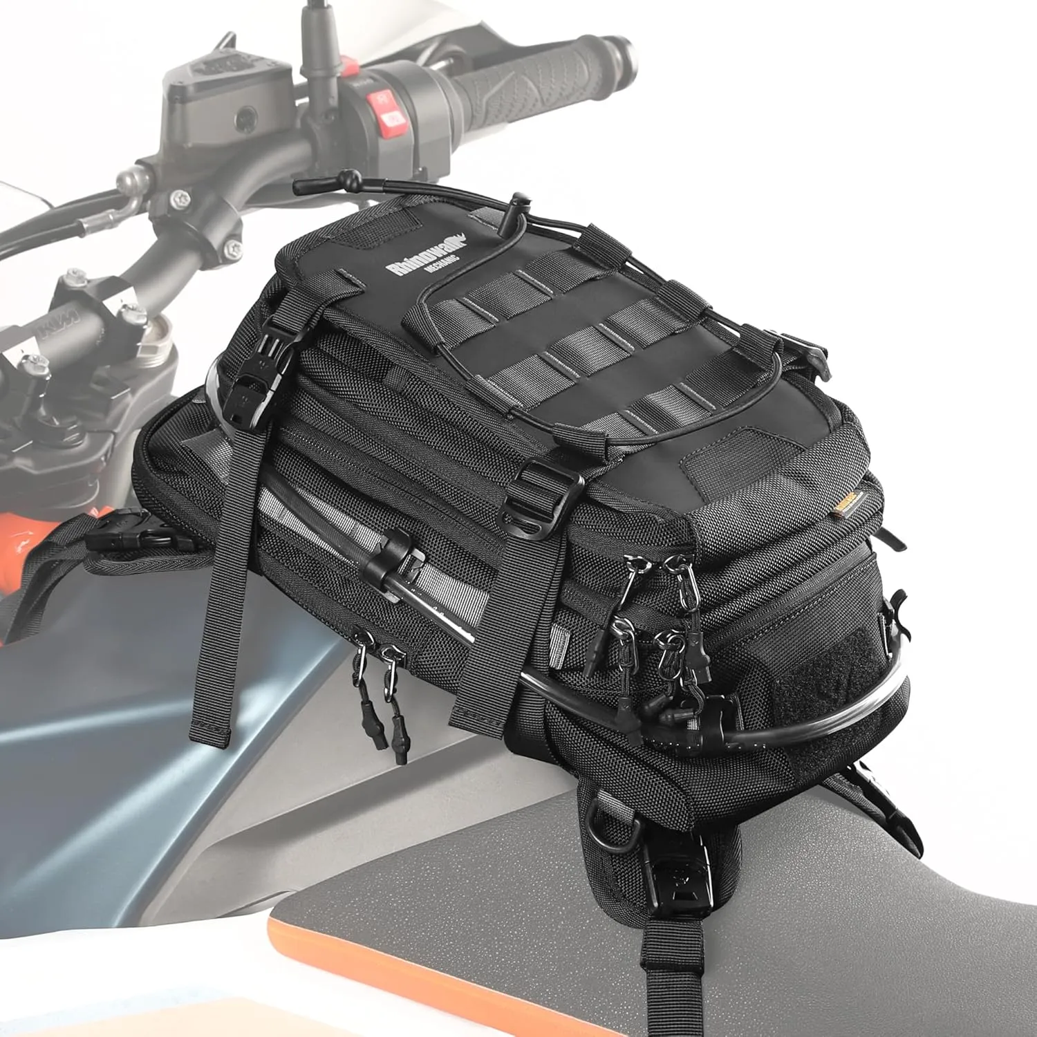 Rhinowalk motorcycle tank bag backpack, separate water bag, duffel bag with molle system, fits most adventure and sport motorcycle frames
