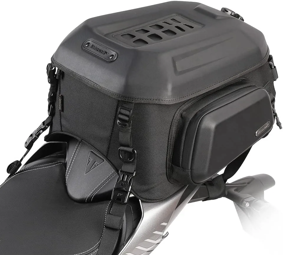 Rhinowalk Motorcycle Travel Luggage, Expandable motorcycle tail bag 35L,Waterproof All Weather/Trunk/Rack Bag with Sissy Bar Straps-Matt Black
