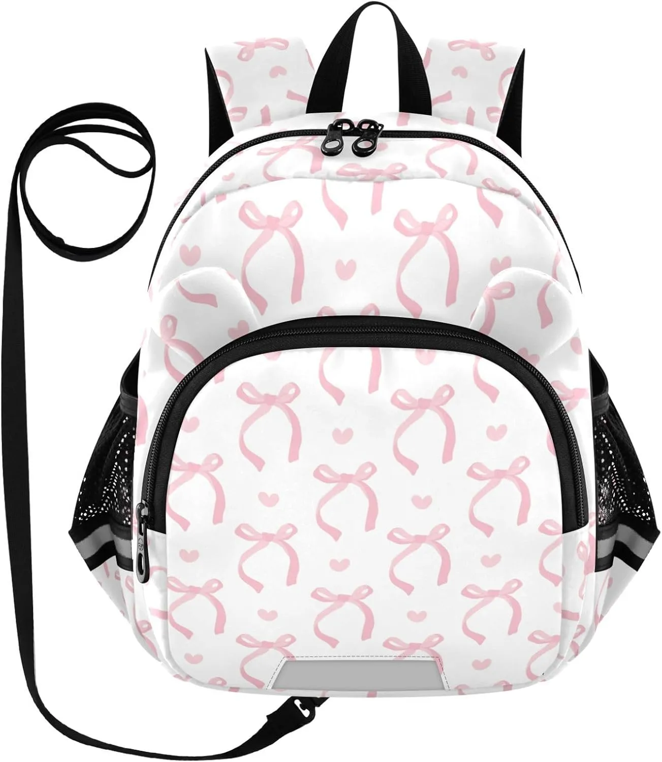 Ribbon Bow Pale Preschool Backpack Pink White Daycare Bookbag School Backpack with Traction Rope Fashion Casual Cartoon School Travel Picnic Birthday for Kids 3-6