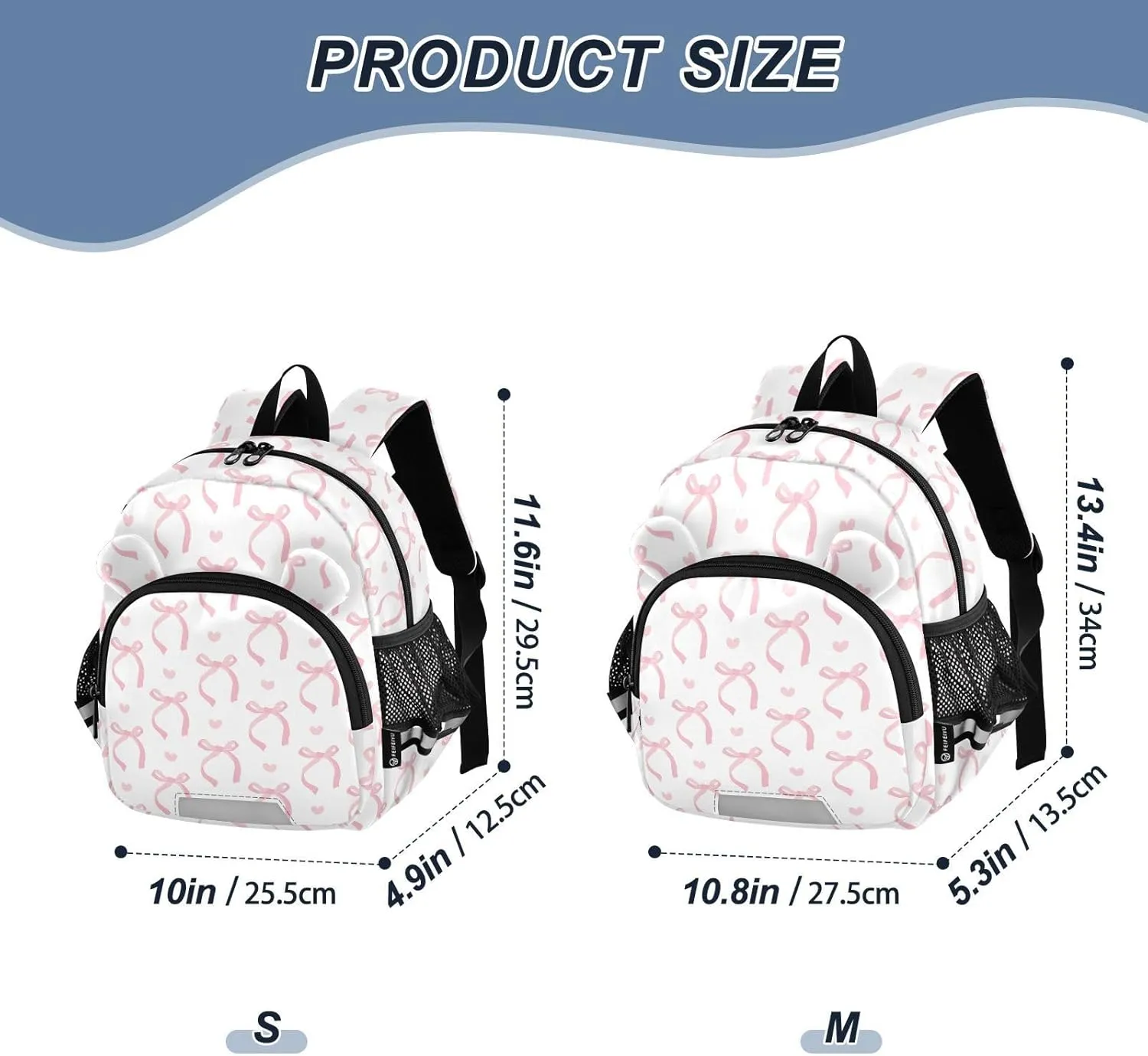 Ribbon Bow Pale Preschool Backpack Pink White Daycare Bookbag School Backpack with Traction Rope Fashion Casual Cartoon School Travel Picnic Birthday for Kids 3-6