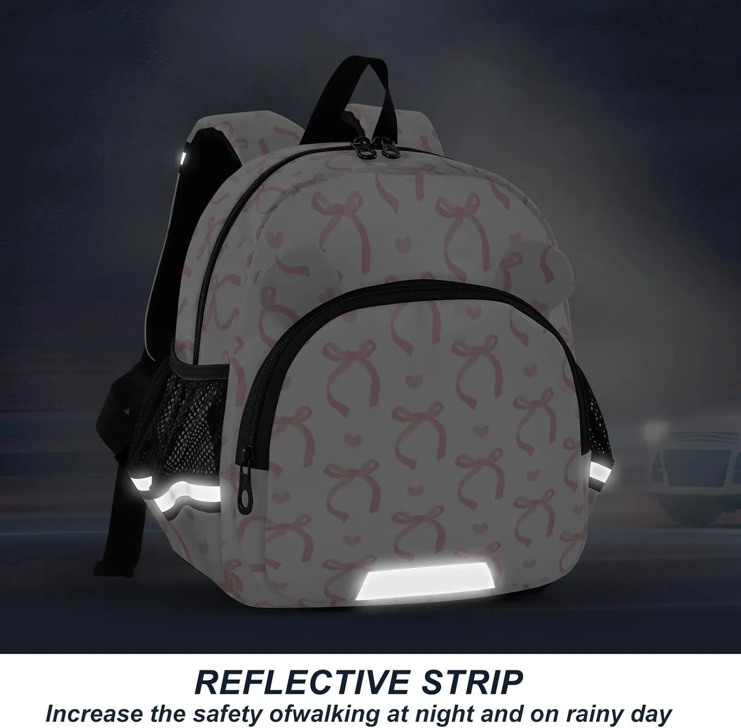 Ribbon Bow Pale Preschool Backpack Pink White Daycare Bookbag School Backpack with Traction Rope Fashion Casual Cartoon School Travel Picnic Birthday for Kids 3-6