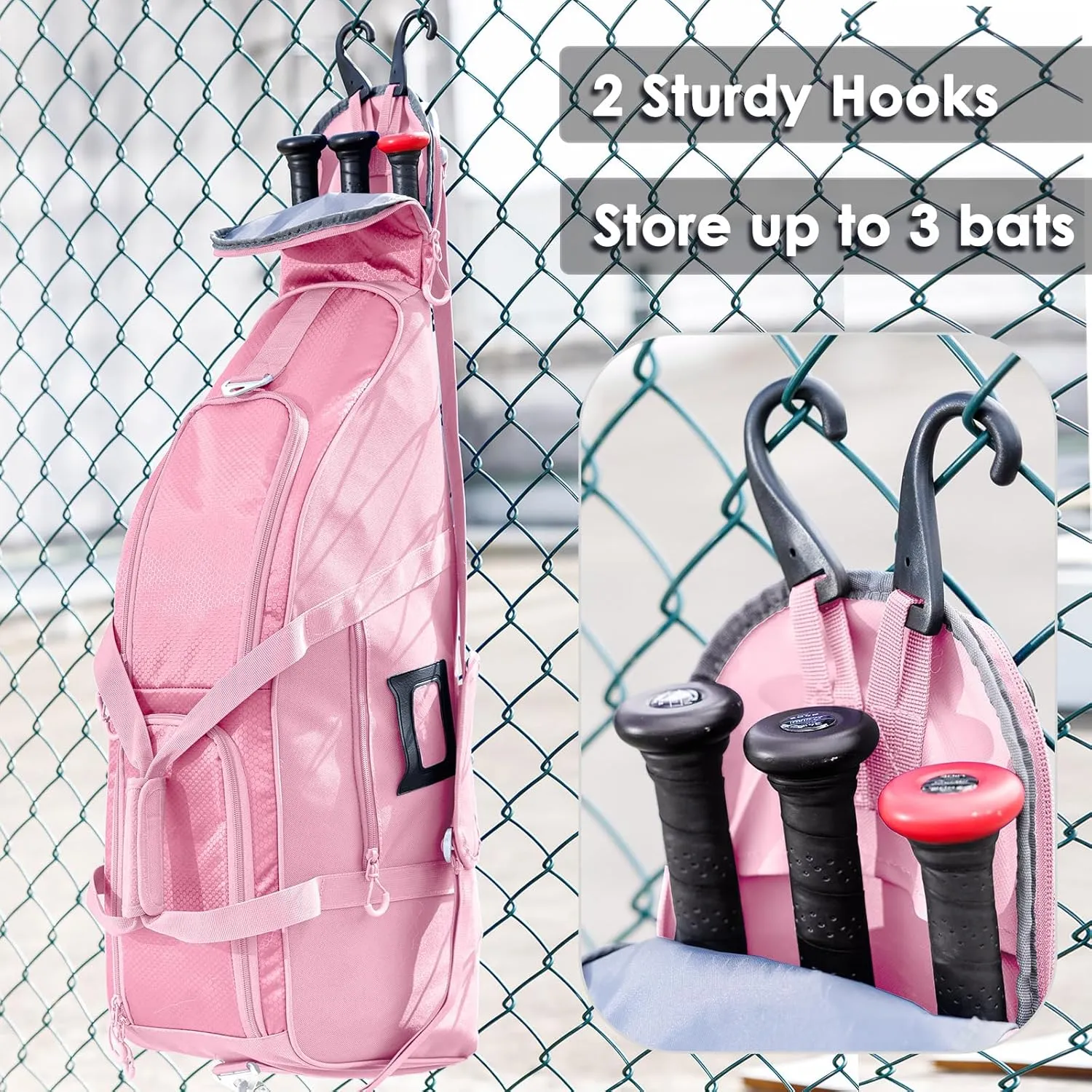 Rolling Baseball Bag With Wheels, Seperate Shoe Compartment and Fence Hook - Large Softball Bag for T-Ball - Team Equipment Duffle Bag - Catcher Gear Bag for Boys 8-12, Youth, Adults