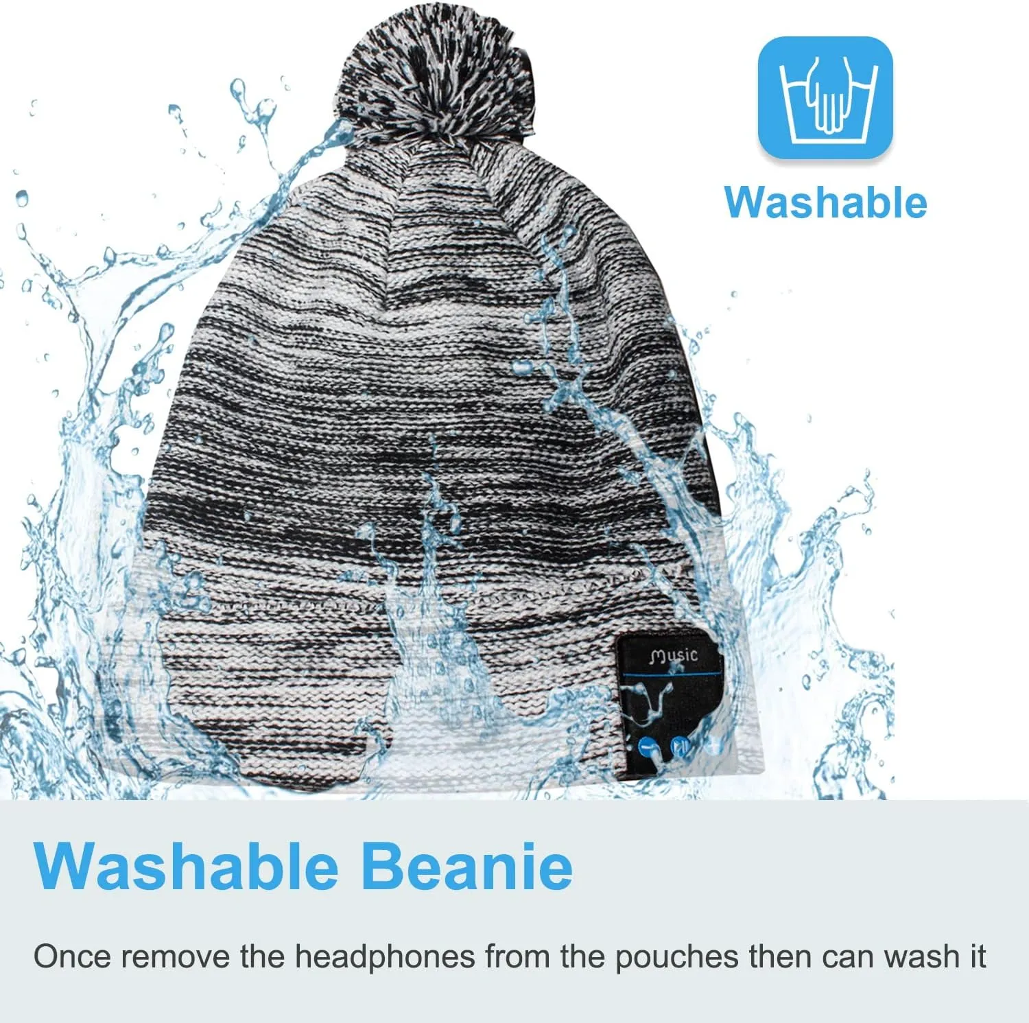 Rotibox Washable Bluetooth Beanie Hat with Wireless Stereo Over Ear Headphones Headsets Earphone Speaker Hands Free