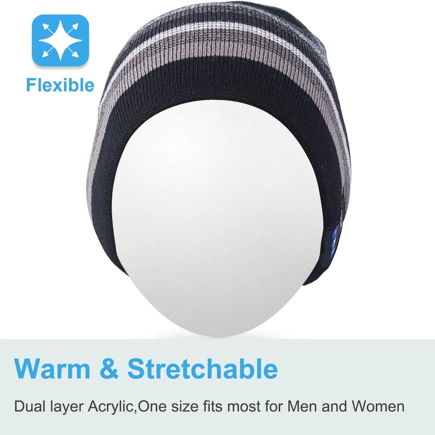 Rotibox Washable Bluetooth Beanie Hat with Wireless Stereo Over Ear Headphones Headsets Earphone Speaker Hands Free
