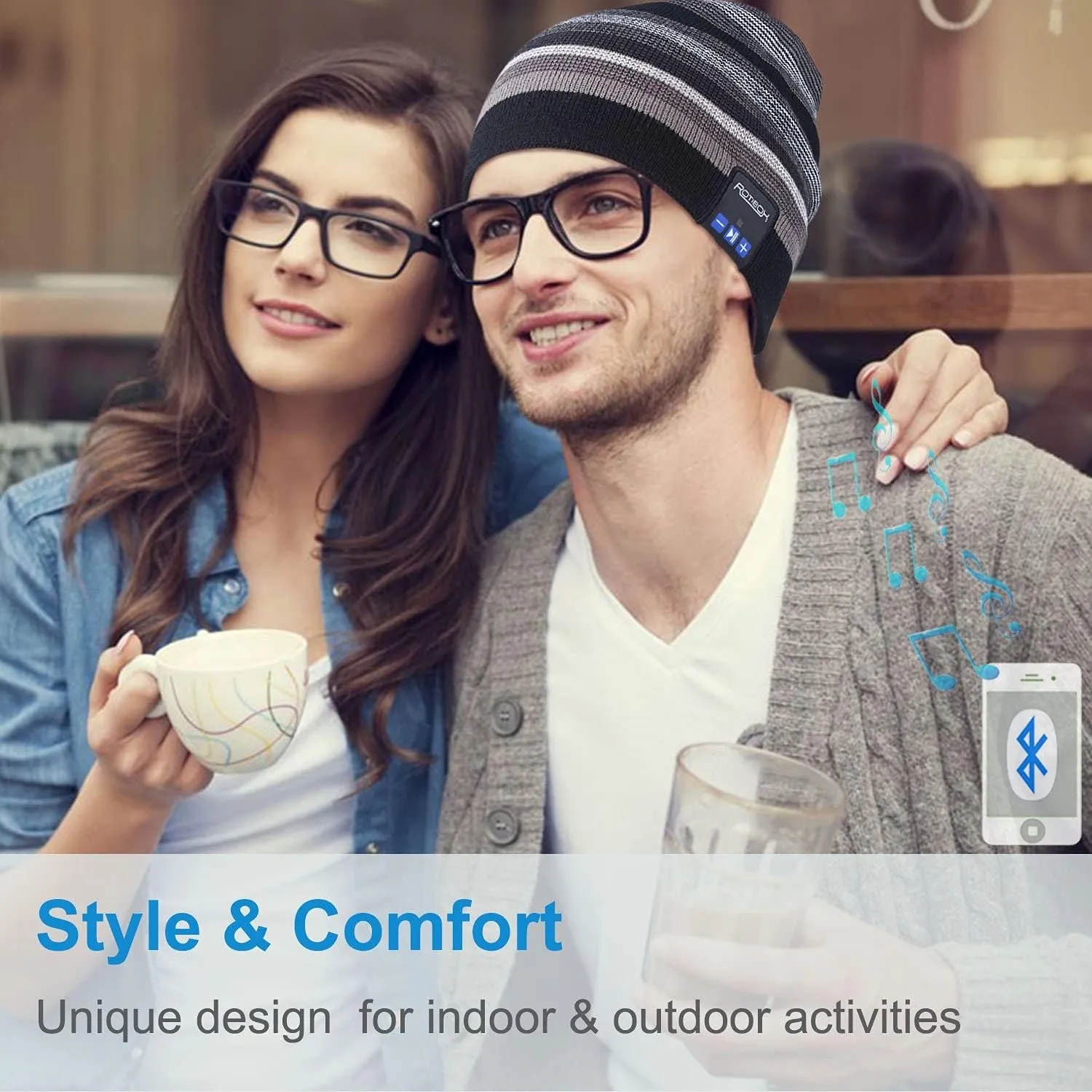 Rotibox Washable Bluetooth Beanie Hat with Wireless Stereo Over Ear Headphones Headsets Earphone Speaker Hands Free
