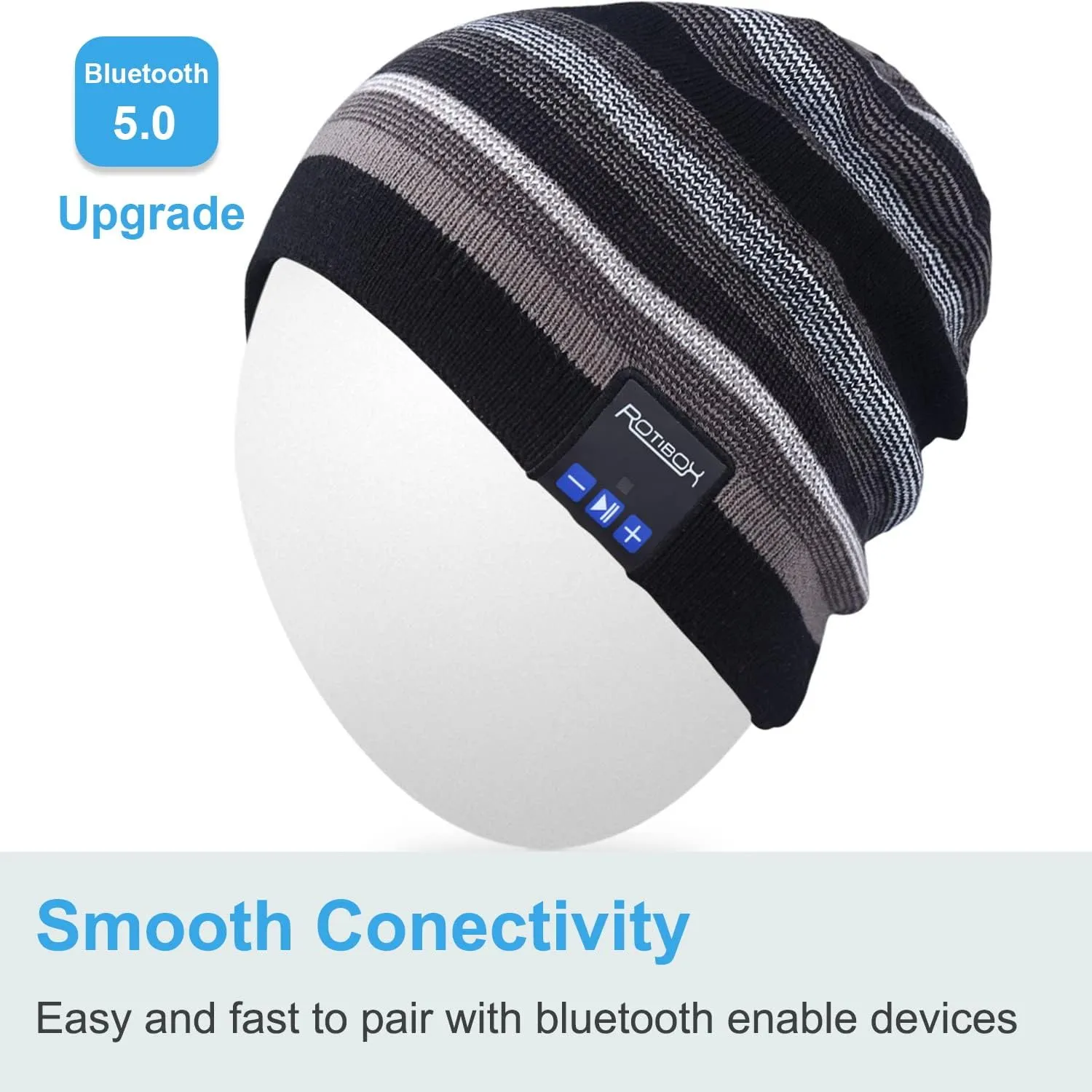 Rotibox Washable Bluetooth Beanie Hat with Wireless Stereo Over Ear Headphones Headsets Earphone Speaker Hands Free