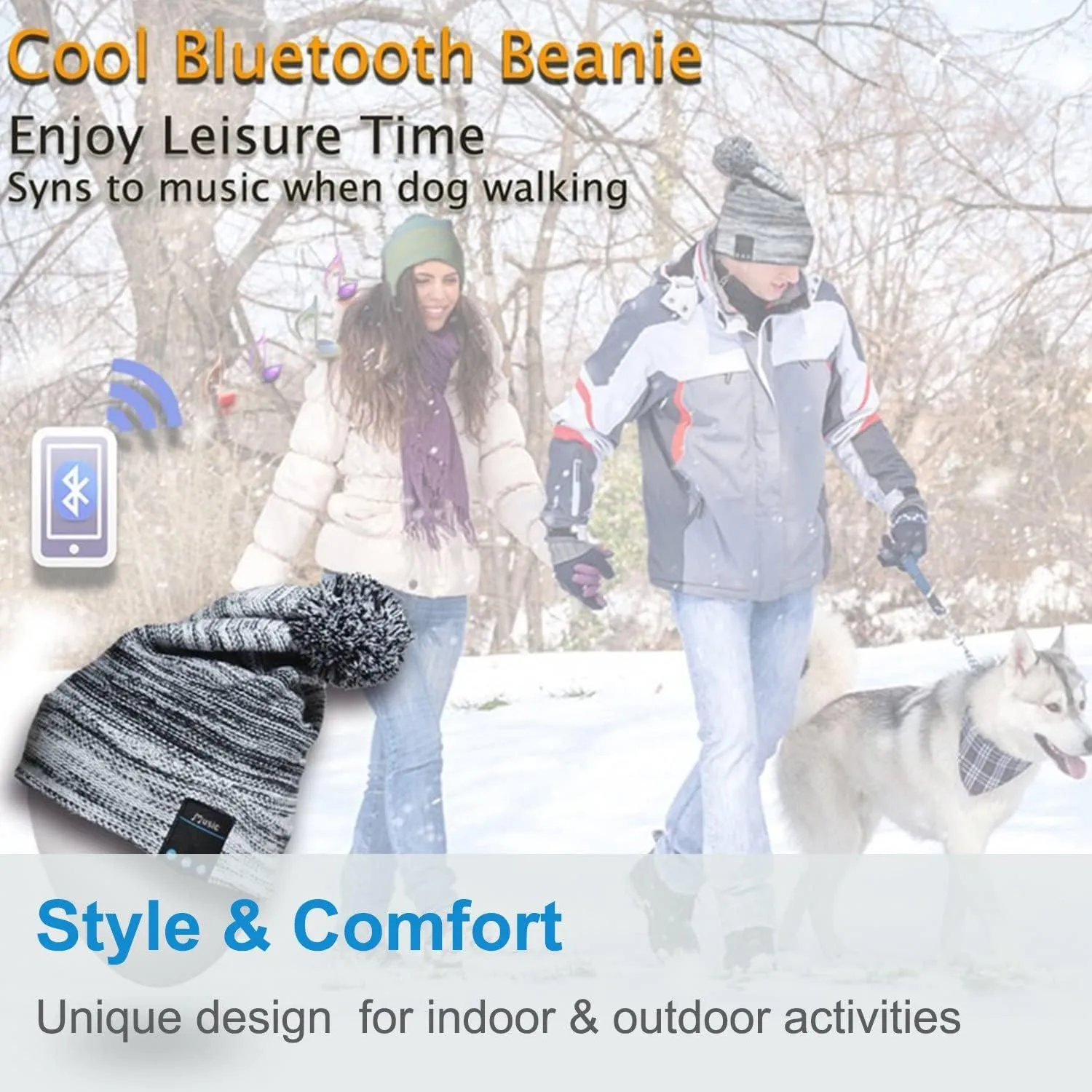 Rotibox Washable Bluetooth Beanie Hat with Wireless Stereo Over Ear Headphones Headsets Earphone Speaker Hands Free