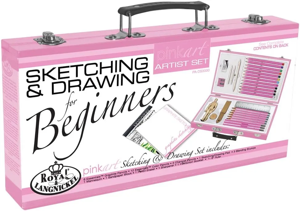 Royal & Langnickel Pink Art Beginner Artist Sketching and Drawing Wood Box Set, Sketch & Draw