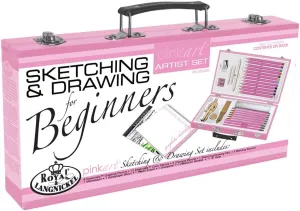 Royal & Langnickel Pink Art Beginner Artist Sketching and Drawing Wood Box Set, Sketch & Draw