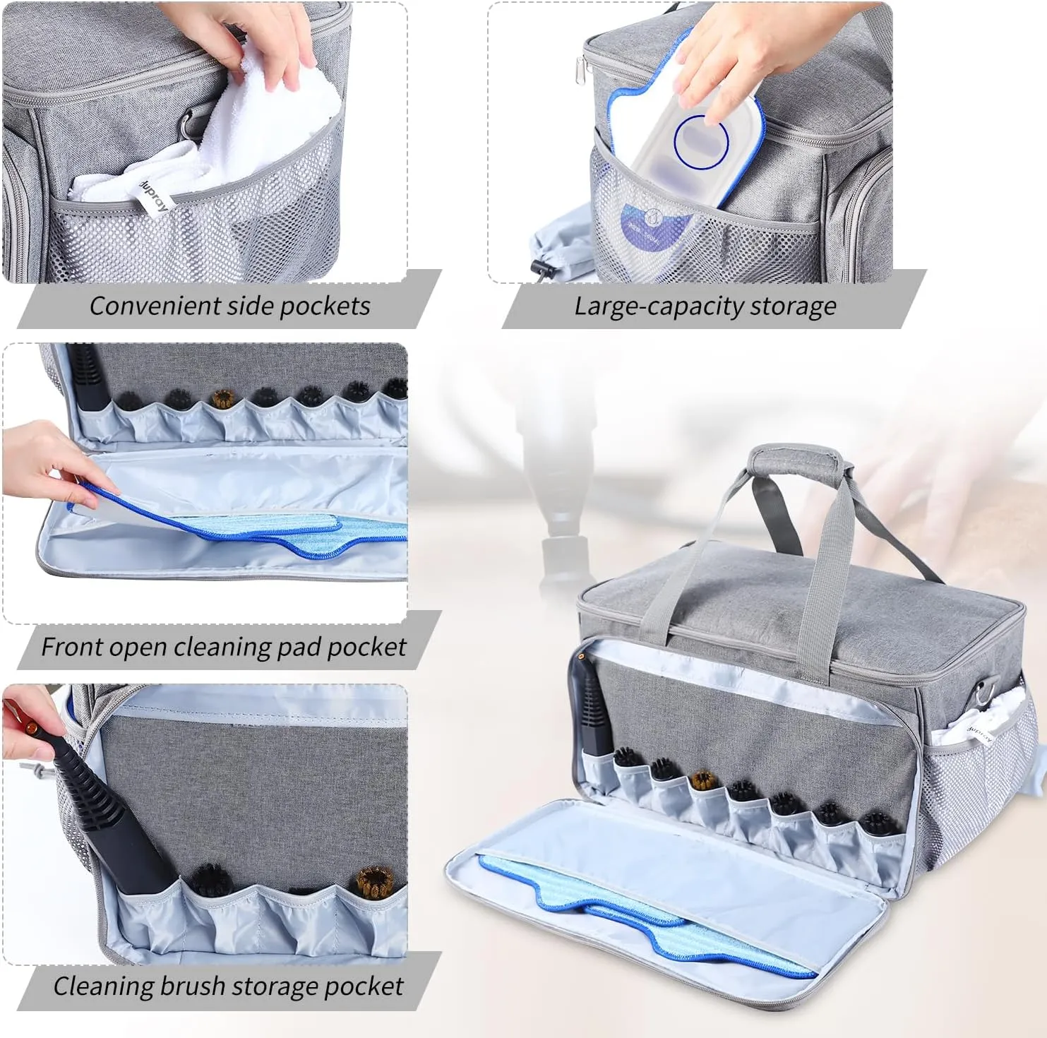 Rsobl Carry Bag Compatible with Dupray,Portable Steam Clean for Floors,Adjustable Compartments Storage Bag for Dupray Neat Steam Cleaner,Handheld Steam Organizer Bag for Accessories, Bag Only (gray)