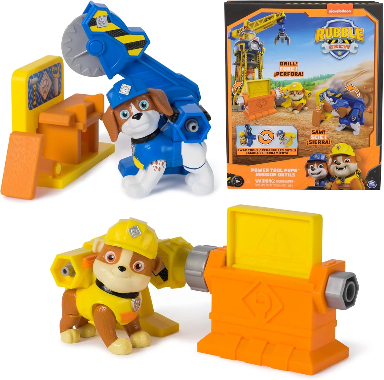 Rubble & Crew, Power Tool Pups, Rubble & Wheeler Toy Figures with 2 Construction Tools & 2 Building Accessories, Kids Toys for Boys & Girls Ages 3 