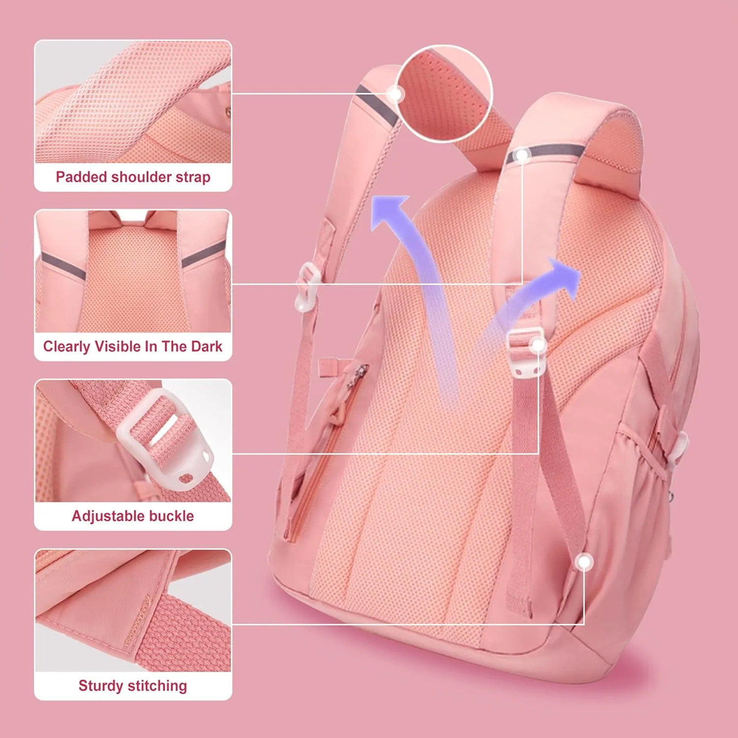 Rubytor 5PCS Kids Backpack Set Cute School Backpacks for Girls, Kawaii Teenage Laptop Bag 17in Fashion Daypack, Large Capacity Double Shoulder Backpack for Primary Elementary High School, Purple