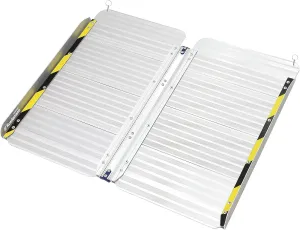 Ruedamann Aluminum Wheelchair Ramp,2 FT Folding Threshold Ramps for Doorways, 600 lb Capacity, Anti-Skid Pad, Webbing Handle, Mute Pad for Wheelchairs, Steps, Doorways, Threshold Ramp, 1PC