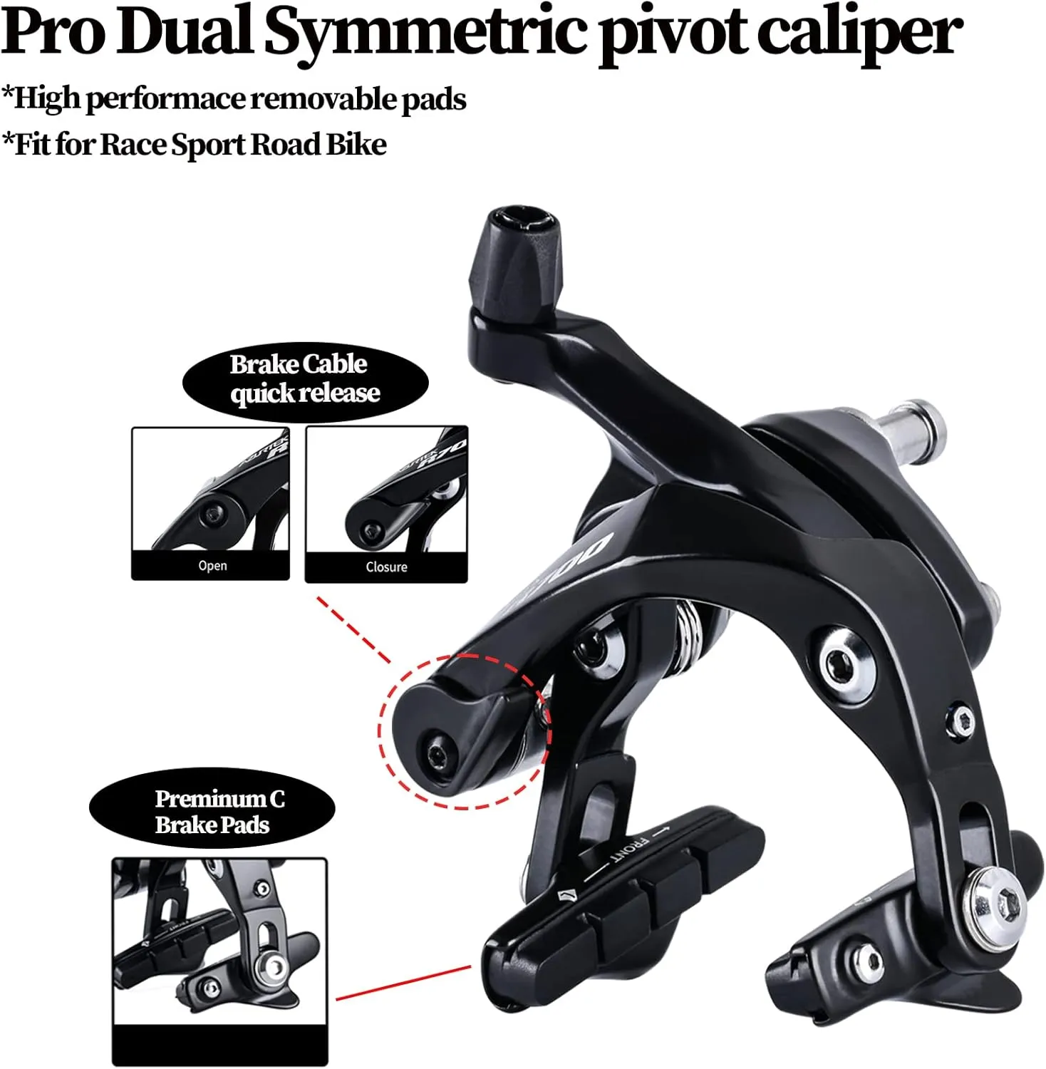 RUJOI Road Bike Brake Calipers,Premium Aluminum Dual Pivot Brake Caliper with Alloy Shoe Pads for Road Bike(Front & Rear)