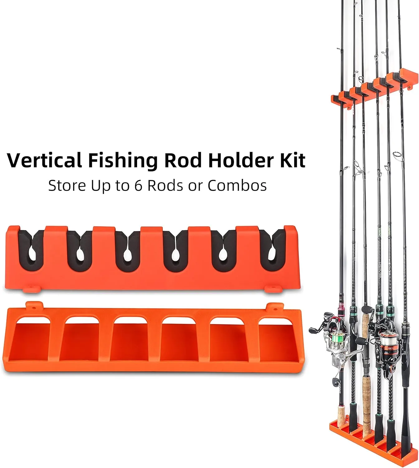 RUNCL Fishing Rod Holder, Rod Sleeve, and Rod Strap Kit, Wall Mounted Vertical Fishing Rod Rack, Fishing Pole Holders Hold Up to 6 5-11mm Rods, Fishing Rod Storage Combo Set