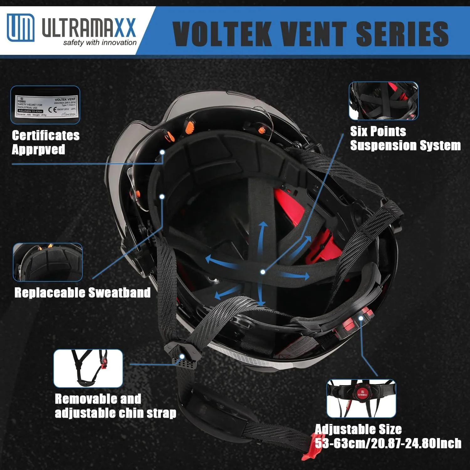 Safety Helmet with Build-in Visor, Hard Hat with Vented Design, ANSI Z89.1 Certified, Ideal for Industrial and Construction