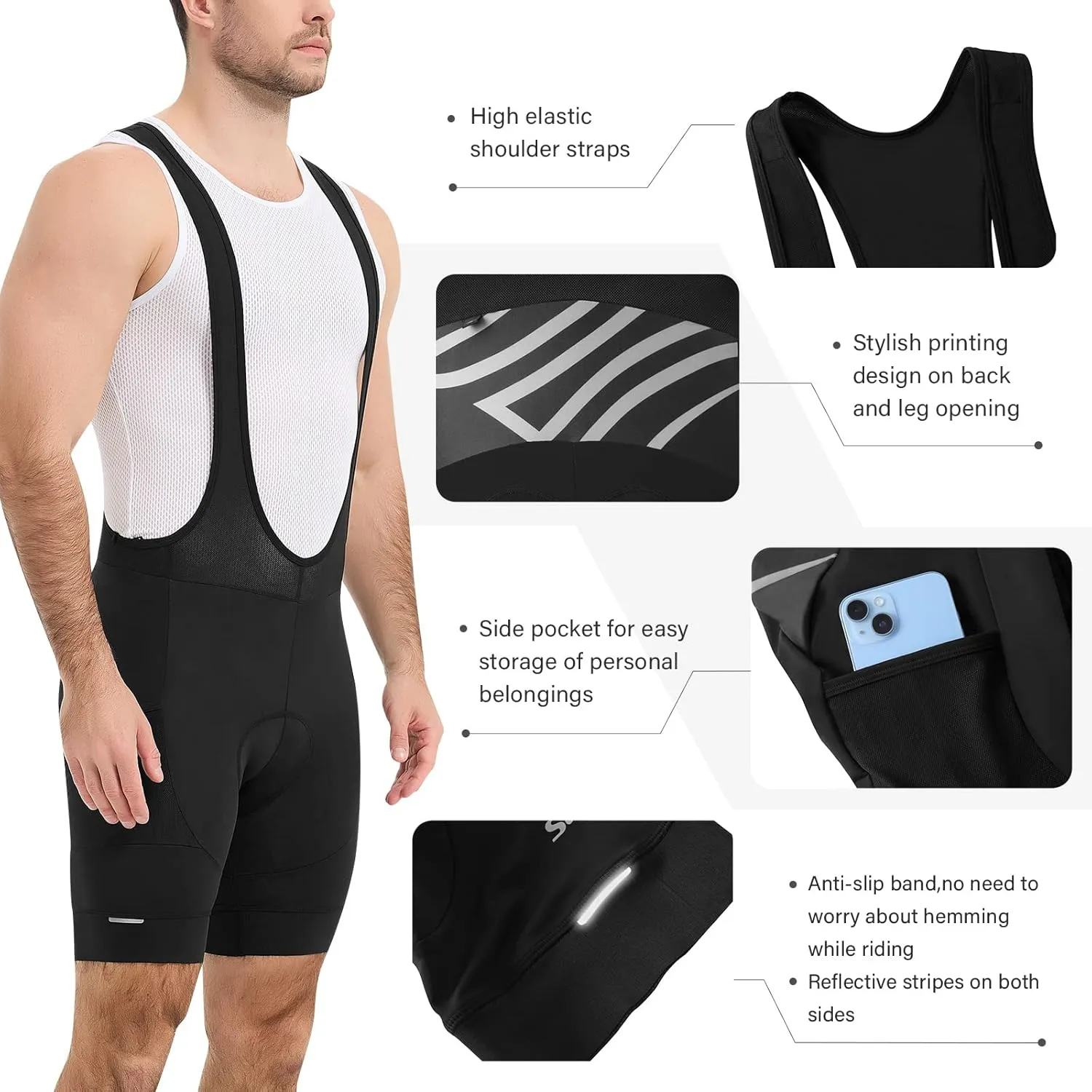 Santic Cycling Bib Shorts Men Padded Cycling Bib Tights Men Bike Bibs with Pocket