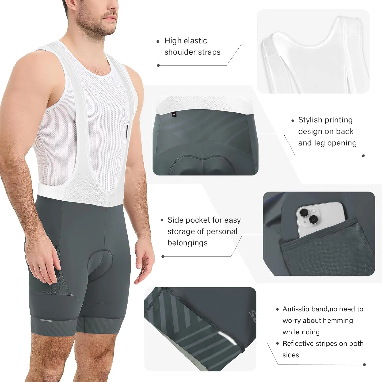 Santic Cycling Bib Shorts Men Padded Cycling Bib Tights Men Bike Bibs with Pocket