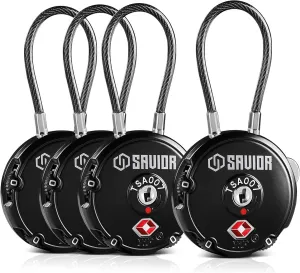 Savior Equipment Quality TSA-Approved 3-Digit Combination Cable Travel Luggage Locks for Rifle Bag Firearm Gun Case Accessories Ammo Boxes Outdoor Storage, Obsidian Black, 4-Pack
